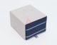 Navy Checkered Ground Blue White Stripe Neck Tie Pocket Square and Cufflinks Gift Box Set - 3000120000840
